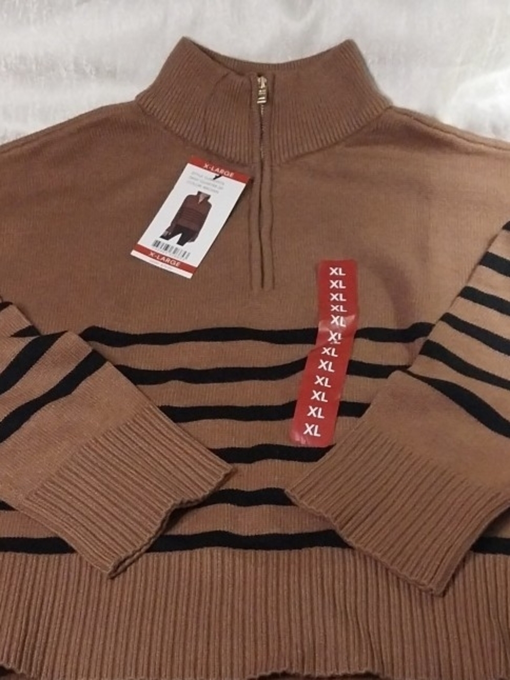 DKNY Womens 1/4-Zip Striped Sweater in Brown and Black Sz XL
